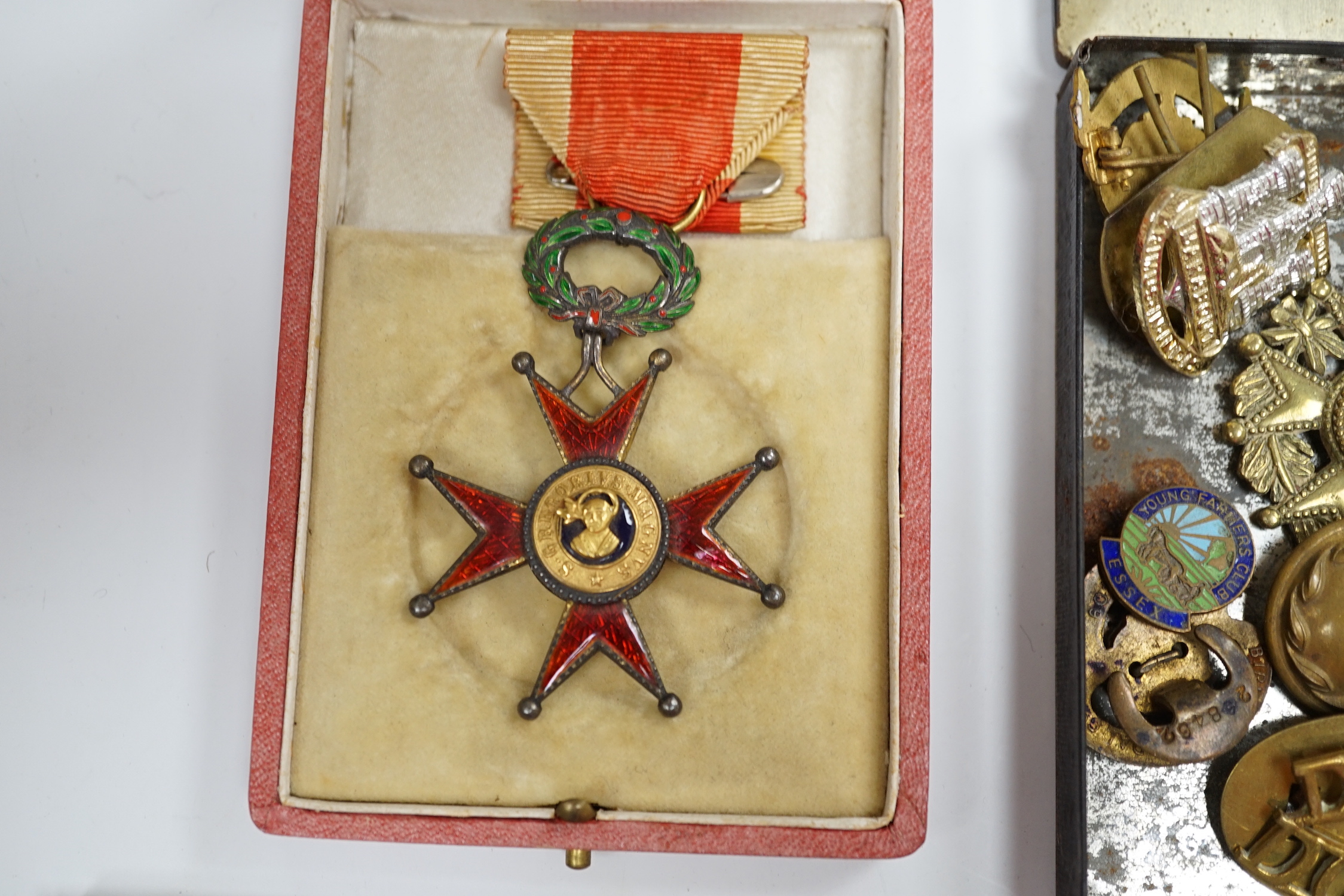 A collection of medals and coins including; an original card Air Ministry box containing a 1939-45 star and a 1939-45 medal in their greaseproof envelopes, together with a further Defence medal, a 1939-45 medal, a cased